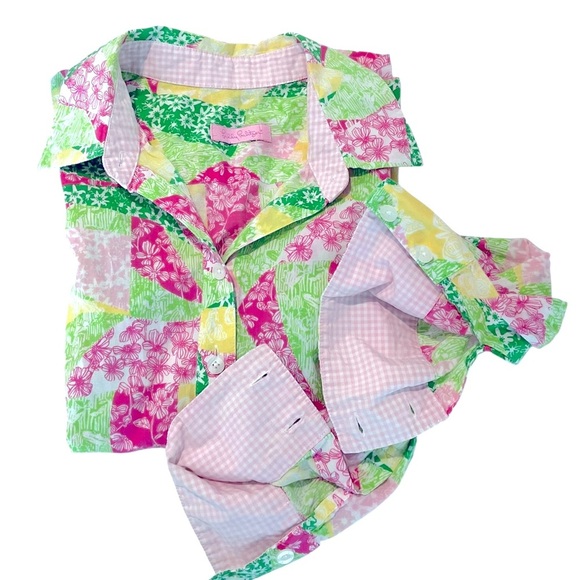 Lilly Pulitzer Button Down Blouse Jonni Wing Ding Floral Patch XS Womens Pink - Picture 2 of 9